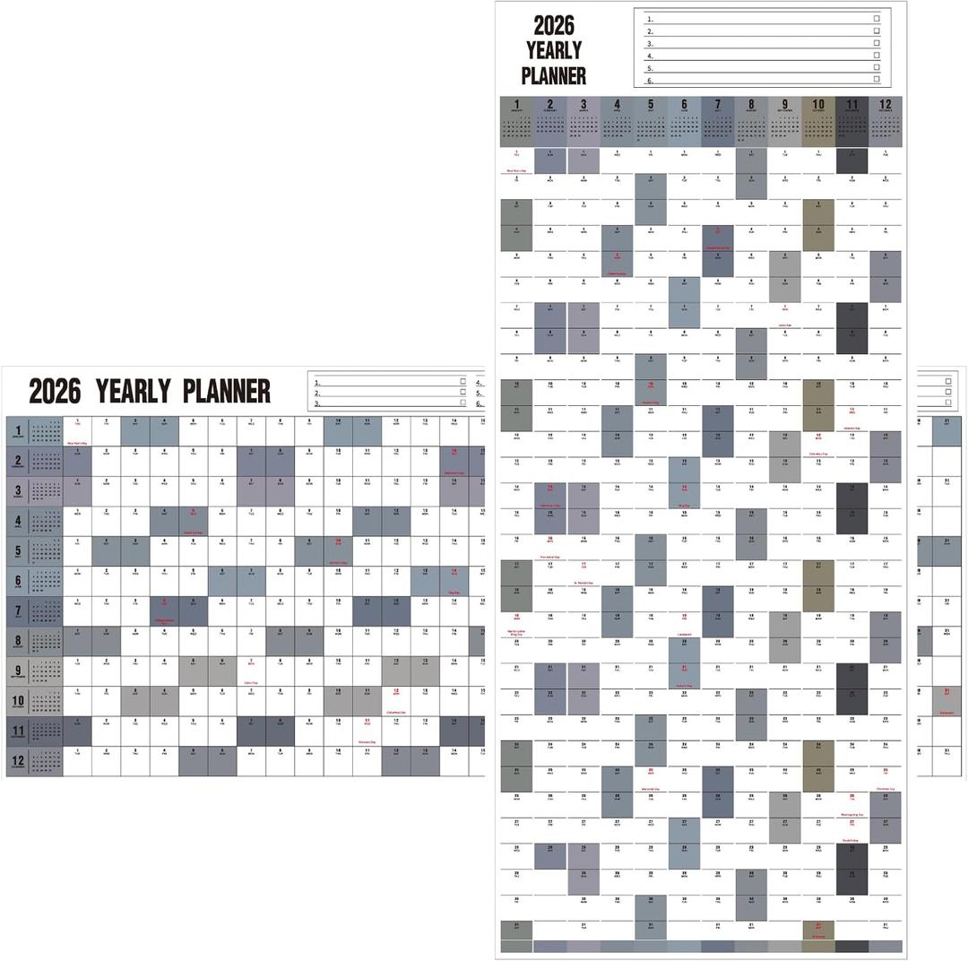 Dry Erase Yearly Wall Calendar 2026 Large Erasable Laminated Full Year Wall Calendar One Page, Reversible Yearly Calendar For Wall, Horizontal/Vertical, Rolled, 23"X 48" (Open)