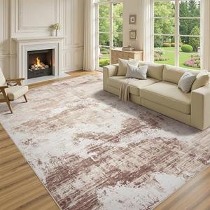 9x12 Area Rugs for Living Room: Soft Fluffy Large Washable Rug Modern Abstract Non-Slip Stain Resistant Vintage Carpet for Living Room Bedroom Dining Room or Home Office Home Decor - Light Brown