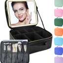Makeup Bag with Led Mirror,with 3 Color Setting,Portable Storage and Adjustable Dividers Travel Makeup Bag, for Women and Makeup Artists Large Vanity Makeup Cases-Black