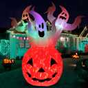 Buheco Inflatable Halloween Decorations Outdoor Pumpkin Ghost 6ft Giant Tall with Flashing Colorful LED Light Scary Blow Up Ghosts Inflatables Indoor Outside Yard Decor Lawn Garden Holiday