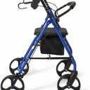 Medline Steel Rollator Walker for Adult Mobility Impairment, Blue, 350 lb. Weight Capacity, 8” Wheels, Foldable, Adjustable Handles, Rolling Walker for Seniors