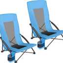 SONGMICS Set of 2 Portable Beach Chairs for Adults, Max. Load 330 lb Each, High Backrest, Cup Holder, Lightweight, Heavy-Duty, Light Blue UGCB067Q01V1