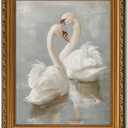Vodefoad Vintage Gold Framed Wall Art Prints Decor Classical Swan Canvas Oil Painting Poster Pastel Watercolor Swan Vintage Art Pictures Removable Gold Frame Farmhouse Style Wall Decor for Nursery Bedroom Bathroom Office - 12x16Inch