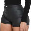 Womens Casual Faux Leather Shorts (Black, M)