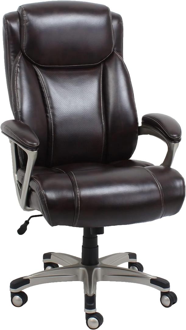 Amazon Basics Big and Tall Executive Office Chair with Lumbar Support, Adjustable Height, 360-Degree Swivel, 350-Pound Capacity, 28.5"D x 30.25"W x 47.9"H, Brown with Pewter Finish