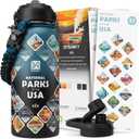 National Parks Water Bottle  32 oz Insulated Stainless Steel Water Jug with 63 Hand-Drawn Park Stickers, Outdoor Accessories & Gift Box  BPA-Free  Ideal for Hiking, Camping & Travel (Indigo/Black)