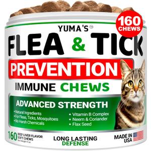 Flea Treatment for Cats - Flea and Tick Prevention for Cats - 160 Soft Treats - Natural Oral Supplement Pills for Kittens - All Breeds & Ages - Made in USA (EXP 01/2026)