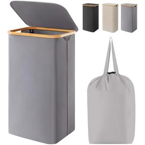 Lifewit 100L Laundry Basket with Lid, Clothes Hampers for Laundry with Bamboo Handles and A Removable Bag, Large Foldable Laundry Hamper for Bedroom, Bathroom, Dorm, Laundry Room, Gray