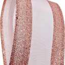 Rose Gold Wired Ribbon Satin with Glitter Edge, 2.5 Inch x 10 Yards Rose Gold Christmas Ribbon for Tree Decoration Garland Wreath Bow Making Gift Wrapping Home Decor
