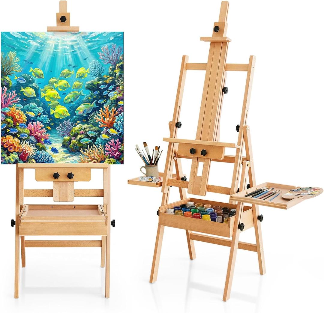 Multi-Function Beech Wood Art Easel for Painting, Flat Desk Easel Stand, 48"-82"