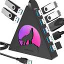 7-Port USB 3.0 Hub, Vertical USB Hub Splitter with RGB Lighting,5Gbps High-Speed Data Transfer and 2FT Extension Cable, Compatible with PC, MacBook, Laptop, PS5, Xbox, Flash Drive, Printer (Black)