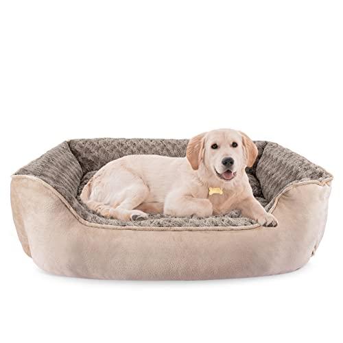 JOEJOY Rectangle Dog Bed for Large Medium Small Dogs - Washable Orthopedic Sofa Bed, Soft Breathable Puppy & Pet Cuddler, Durable Calming Dog Bed with Anti-Slip Bottom, Multiple Sizes, Beige