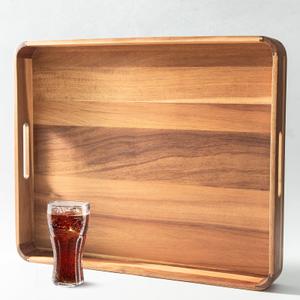 Large Wooden Ottoman Tray Great Rectangle Trays for Big Ottoman 22"x18" Coffee Table Tray for Kitchen Huge Wood Serving Tray with Round Corner for Living Room Decor Centerpiece Organizer