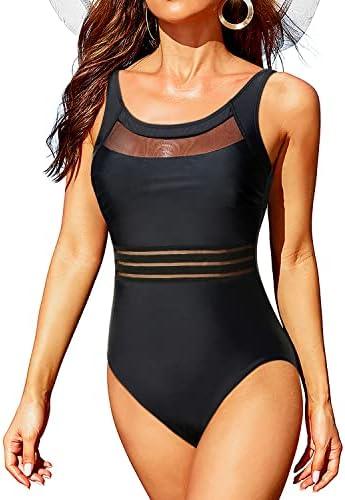 Tempt Me Women One Piece Mesh Swimsuits Tummy Control Swimwear L
