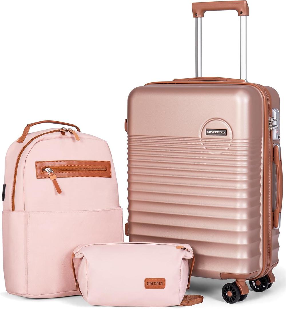 Carry On Luggage 22x14x9 Airline Approved, 20-inch Hard Shell Suitcases with Wheels, ABS Lightweight Carry on Suitcase with TSA Lock (Backpack Type, Pink)