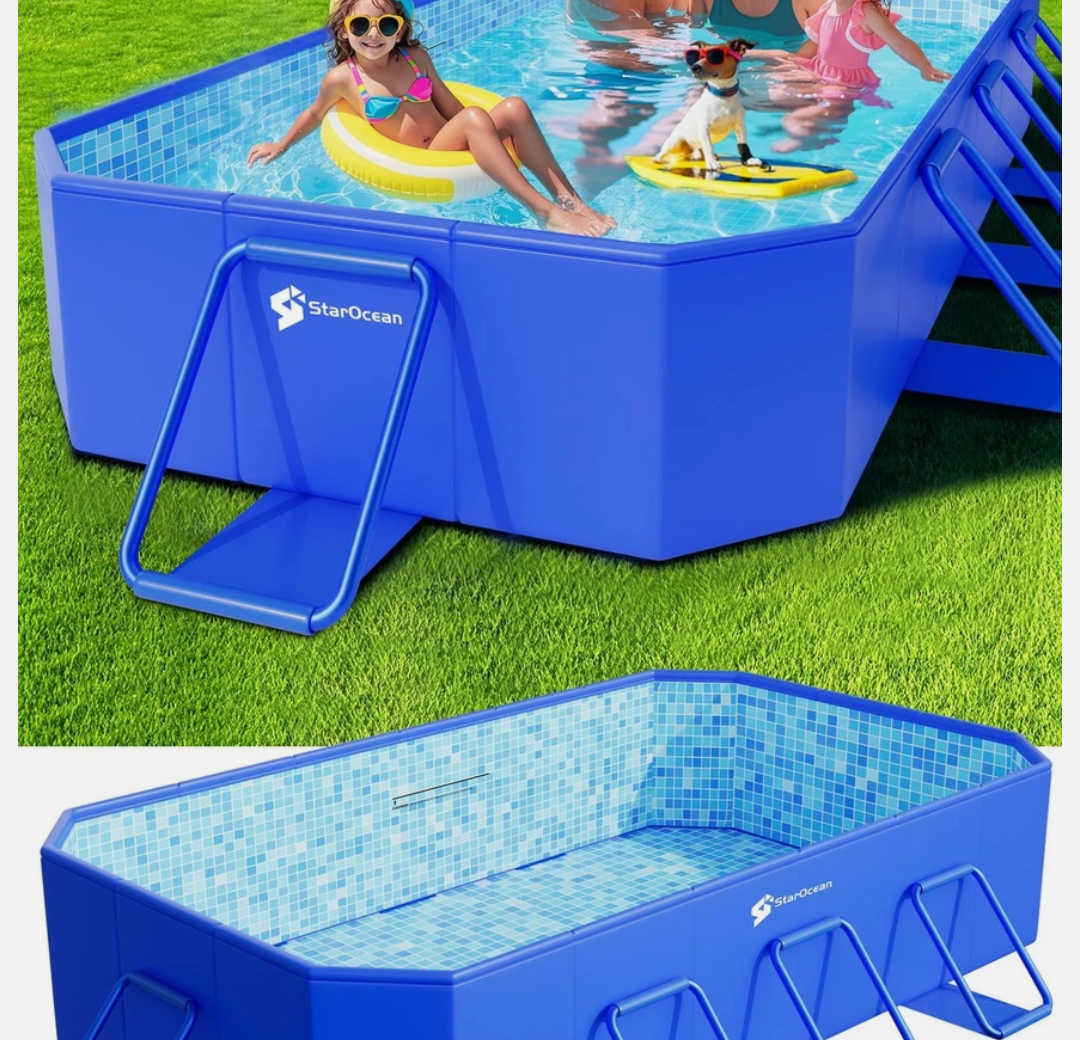 Foldable Pool, Large Non-Inflatable Swimming Pool for Kids,Adult Collapsible, Blue