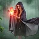 Cloak with Hood Men Renaissance Velvet Cape with Flowers and Plants Halloween Sorcerer Vampire Cosplay Witch Cloak (Black, L)