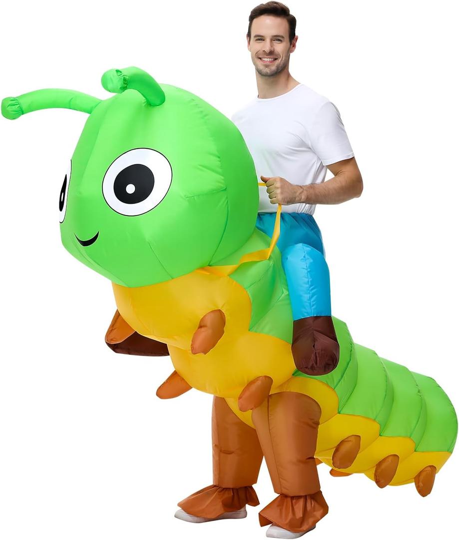 Inflatable Costume For Adults,Inflatable Caterpillar Riding Costume,Halloween Blow up Costume for Women Men Cosplay Parties, One Size Fits All Adults