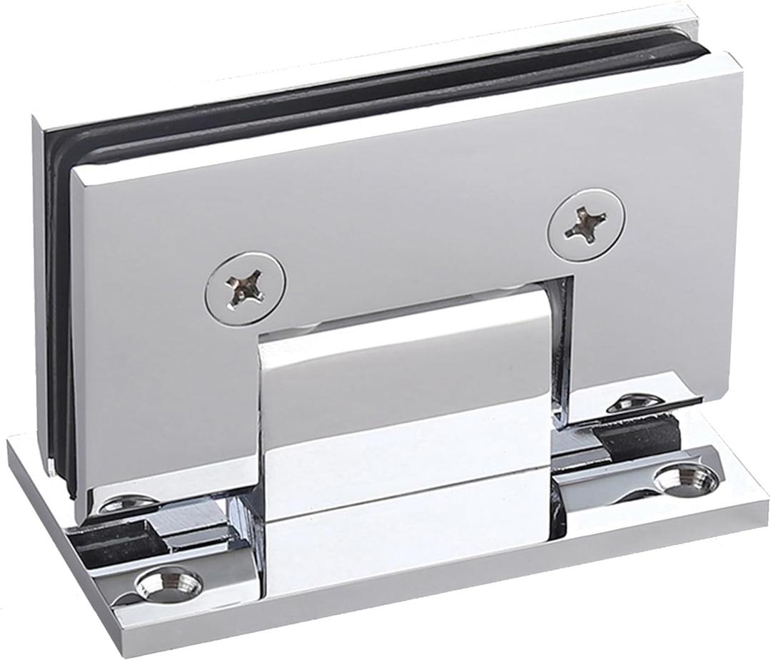 Brass Glass Door Hinge,90 Degree Heavy Duty Short Back Plate Hinges, Shower Door Hardware Replacement for 5/16" to 1/2" (8 to 12 mm) Tempered Glass, Chrome