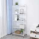 JSB 5-Tier Adjustable Shelving Unit, Heavy Duty Storage Rack Organizer Metal Corner Shelf for Kitchen Living Room Laundry Pantry Bathroom (White, 5 Tier)
