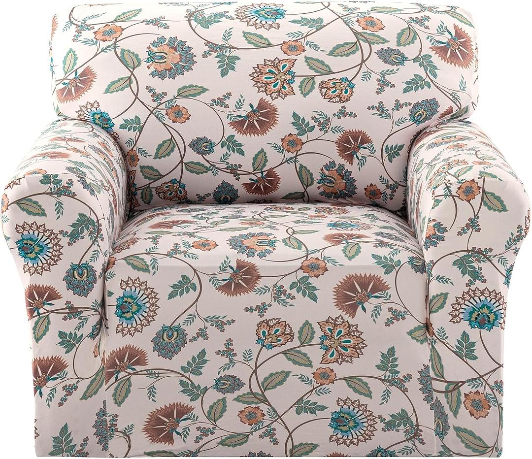 H.VERSAILTEX Printed Chair Slipcovers with Arms Floral Pattern Armchair Covers Stretch Living Room Chair Covers Slipcover Couch Cover for Dogs Washable(Cottage Charm,Chair)