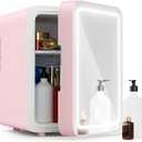 Skincare Fridge - Mini Fridge with Dimmable LED Mirror (4 Liter/6 Can), Cooler and Warmer, for Skincare and Food, Mini Fridge for Bedroom, Office and Car, Pink