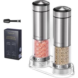 FORLIM Electric Salt and Pepper Grinder Set, Upgraded Washable, Batteries Powered Automatic One-Handed Operation with LED, Adjustable Coarseness Pepper and Salt Grinder Refillable, Stainless Steel