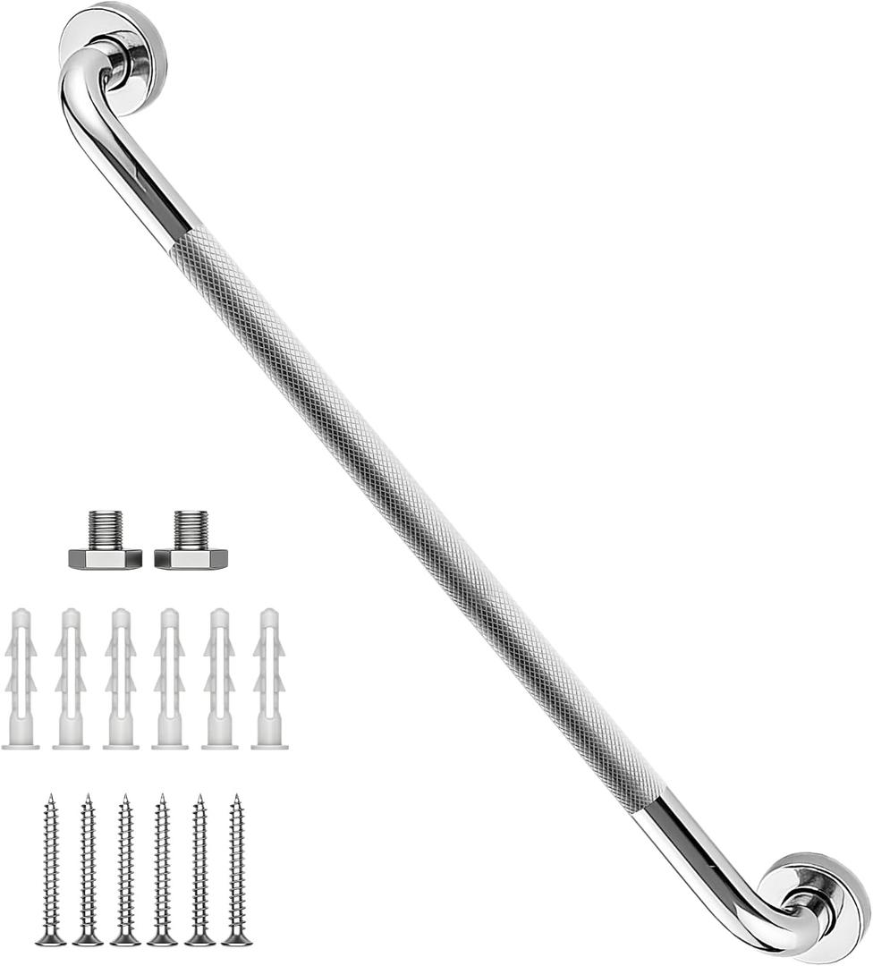 32 Inch Shower Grab Bar Chrome, 1.25" Dia 304 Stainless Steel Bathroom Grab Bars, Anti Slip Knurled Safety Bars, Wall Mount Shower Grip Handle Handrail for Handicap Seniors Elderly Injury Assist Bath