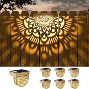 6 Pack Solar Fence Lights Outdoor Wall Lights Plastic Solar Powered Deck Step Stair Lights Moon Theme Waterproof Fence Solar Light for Garden Post Patio Backyard Yard Decor (Gold, 6 Pack)