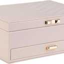 HofferRuffer Jewelry Box with Drawer for Women Girls, Faux Leather Storage Jewelry Organizer Jewelry Case with Two Layers Display for Earrings Rings Necklaces (White)