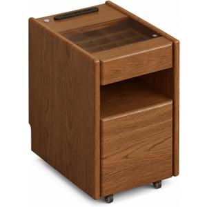 End table with Charging Station Wooden Nightstand with Drawers,Walnut, 16.5"D x 11.8"W x 19.7"H