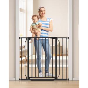 34" Extra Tall Baby Gate for Stairs, Auto Close Stroller Friendly Dog Gate Indoor for Doorways, Pressure Mounted 29"-40" Wide Baby Gate, Easy Walk Through Gate for Children & Pets, Black