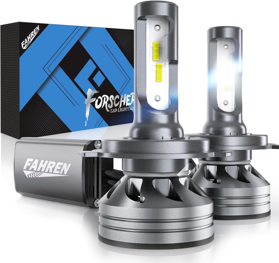 FAHREN H4 Light Bulb, 50000LM 1000% Super Brighter, Real 1:1 Size, 9003/HB2 for High Low Beam, 6500K Cool White, 70000Hrs Long Service Life with Cooling Fan, Plug and Play, Pack of 2
