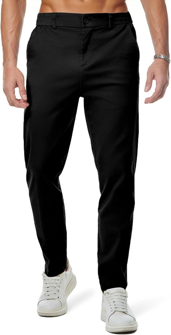 JMIERR Men's Chino Pants Casual Elastic Waist Tapered Golf Trousers (Black, XL)