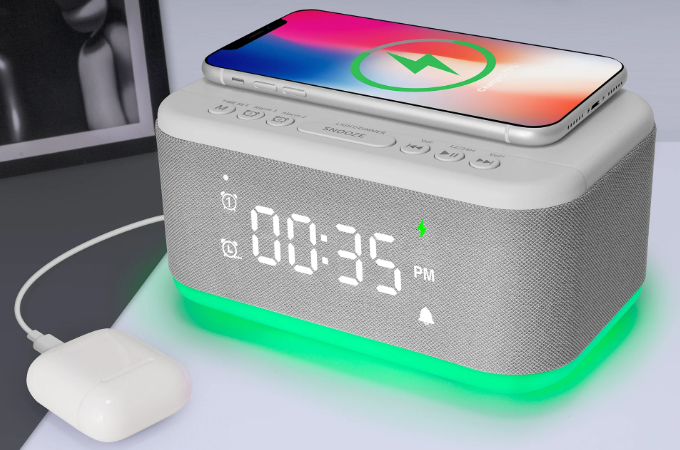 Bluetooth Alarm Clock Radio Bedroom Digital Dual Alarm Clock Bedroom Night Light Speaker App/Button Control FM Charge Snooze Adjustable Volume Dim 12/24H