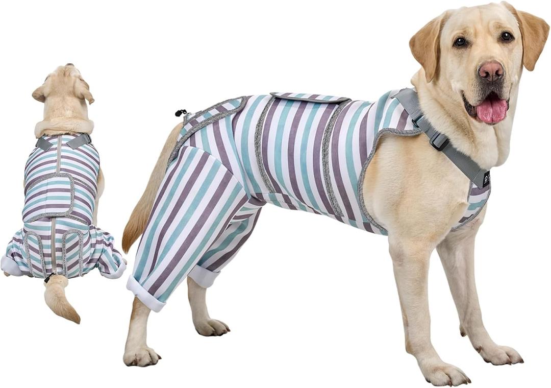Dog Recovery Suit for Rear Leg, Adjustable Surgery Suit to Stop Licking Wounds for Large Medium Male Female Dogs, Pet Onesie for Neuter Spay Protective as Cone Alternative Surgical Suit, Blue (XXL(Back Length: 26"-30.5", Leg Length:13"))