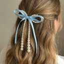 2 x 12 Pcs Satin Pearl Bow Hair Clips, Non-Slip Duckbill Barrettes for Women Girls for Weddings Parties Daily Use