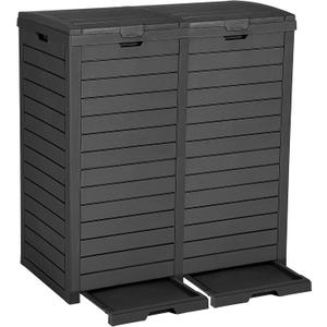 DWVO 76 Gallon Outdoor Resin Trash Can with Dual Lid and Drip Trays, 248 Quart Hideaway Garbage Bin for Porch, Backyard