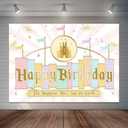 Joliaco Princess Castle Birthday Backdrop Pastel Rainbow Stripes Magical Background Gold Glitter Happiest Birthday On Earth Party Cake Table Decorations Banner Photo Booth Props (7x5ft)