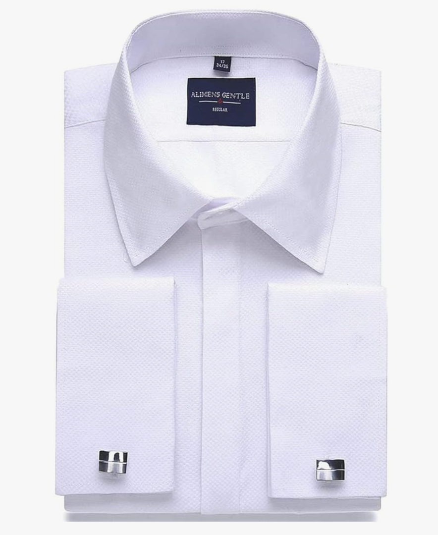 Alimens & Gentle Men's Dress Shirts French Cuff Long Sleeve Regular Fit Formal Tuxedo Cufflinks Shirt, 17.5 34/35