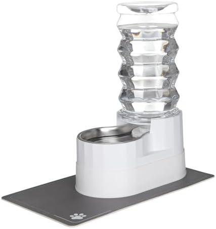 RIZZARI Large Water Dispenser for Dogs: 8L Gravity White Automatic Stainless Steel Waterer - 100% BPA Free - Raised Pet Feeder for Pet Dogs Indoor/Outdoor