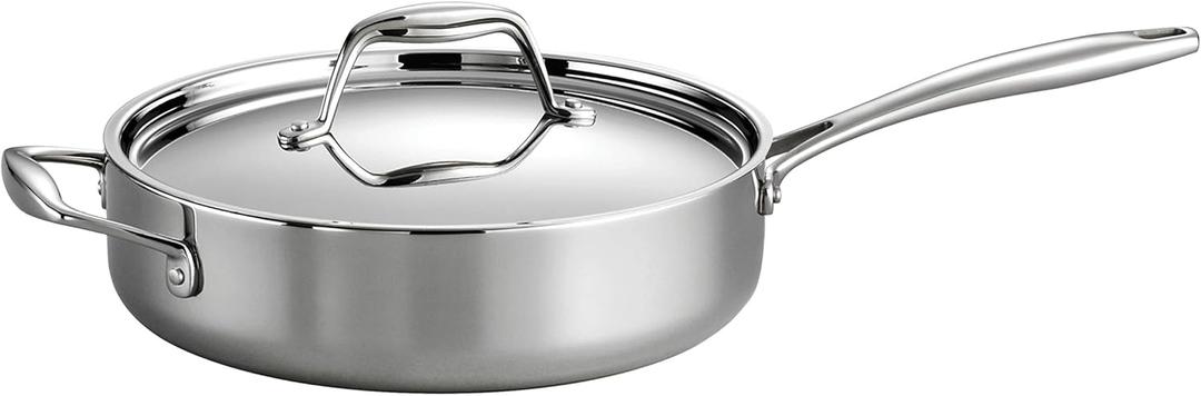Tramontina Tri-Ply Clad Stainless Steel 3-Quart Saute Pan with Lid, Induction-Ready Cooking Pan, Dishwasher-Safe, NSF-Certified, Made in Brazil