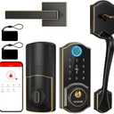 Smart Door Lock with Handle Set: SMONET Front Door Lock Set Keyless Entry, Fingerprint Keypad Bluetooth Alexa Deadbolt Lockset Suitable for Rental Management and Smart Home Residents