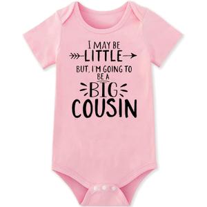 Vieille Baby Boys Girls Bodysuit Short Sleeve Romper Jumpsuit Outfit 0-12 Months (3-6 Months, I May Be Little But I'm Going to Be a Big Cousin Pink)