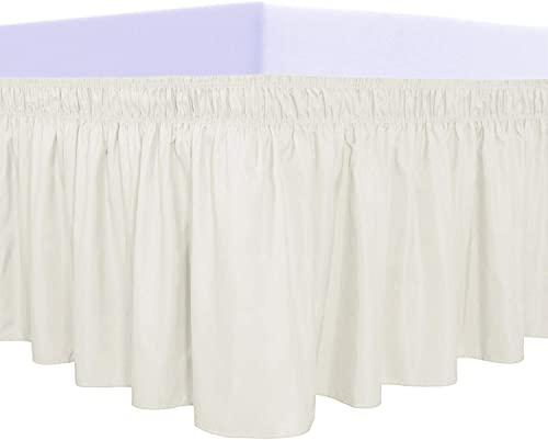 1 PC Wrap Around Elastic Dust Ruffles Bed Skirt- Ivory | Queen Size Skirt/Bed Frame-100% Cotton 600 Thread Counts Easy to Put On/Off 18" Tailored Drop Length Ultimate Collection for Bed Set