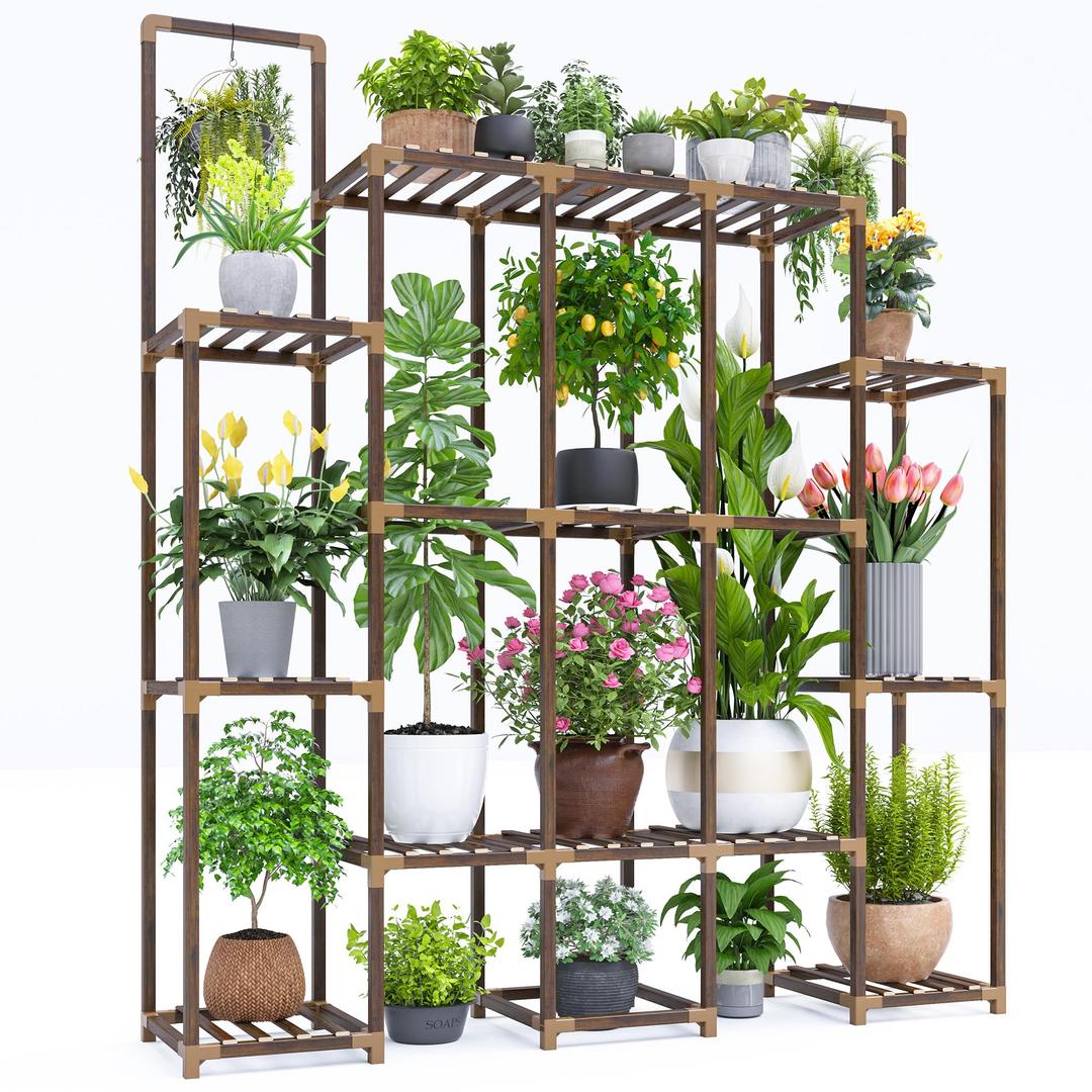 EnHomee Plant Stand Indoor Plant Stands Outdoor Tall Plant Shelf for 19-25 Pots Corner Tiered Plants Stands for Multiple Plants Wood Hanging Plants Holder for Garden Balcony Patio Window Porch