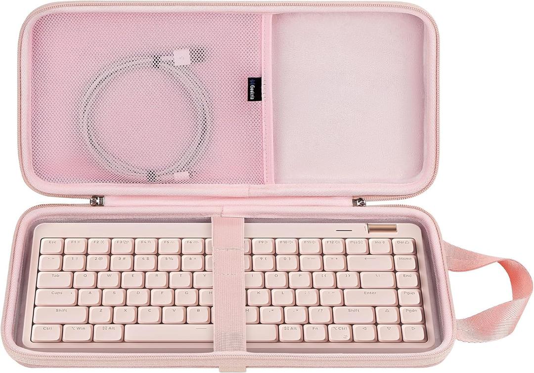 GEEKRIA Slim Keyboards Carrying Case, Compatible with Nuphy Air75 V3, Logitech MX Mechanical Mini, MelGeek O2, LOFREE Flow84/ Flow Lite 84, 84 Keys Hard Shell Travel Bag (Pink)