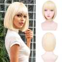 Blonde Bob Wigs for White Women - 12'' Short Bob Wigs With Bangs Natural Fashion Synthetic Wig Colorful Synthetic Hair for Daily Cosplay Halloween