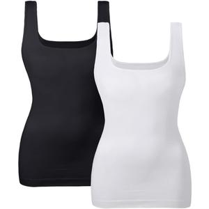EUYZOU Women's Tummy Control Shapewear Tank Tops Seamless Square Neck Compression Tops Slimming Body Shaper Camisole (XX-Large, Black/White 2pk)