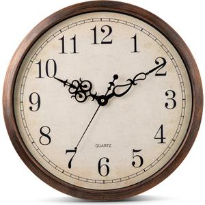 Bernhard Products Vintage Brown Wall Clock Silent Non Ticking 18 Inch Extra Large Quality Quartz Battery Operated Round Decorative Easy to Read for Home Kitchen Living/Dining Room Bedroom Office